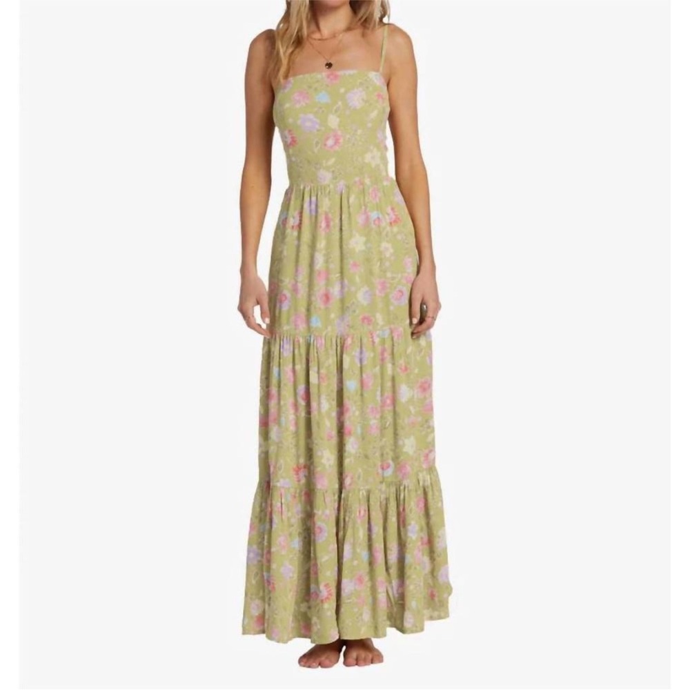Billabong Floral Maxi Dress in Light Green and Pink